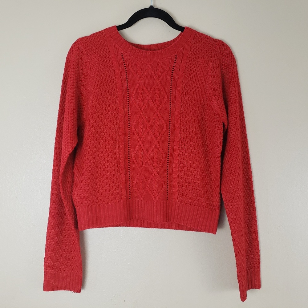 Copper Key Red Crop Sweater Cable Knit M G6